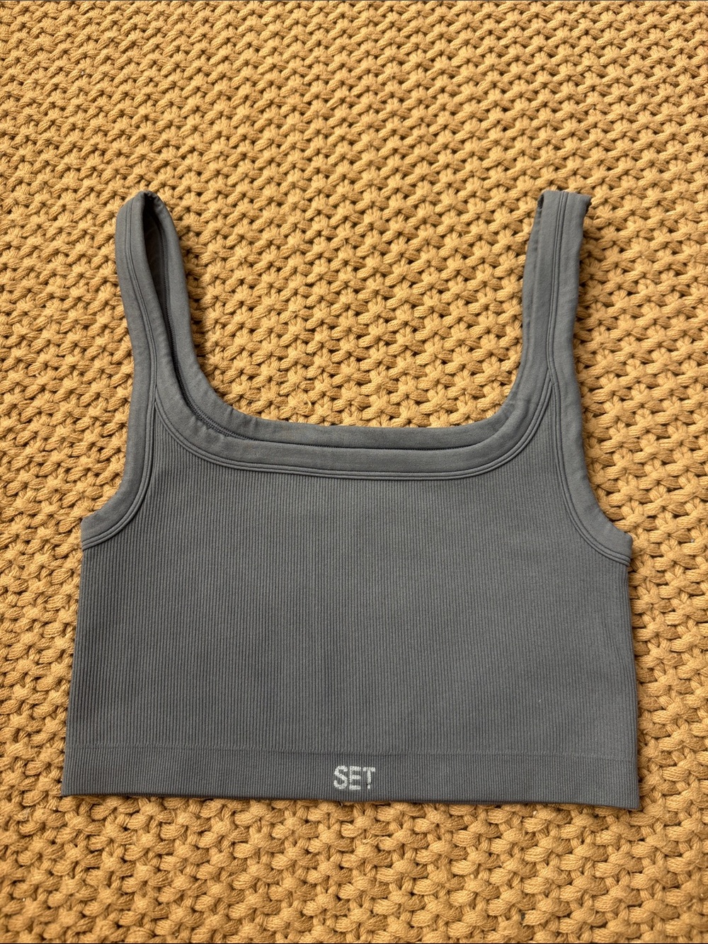 SET Active Slate Gray Ribbed Crop Top Sport Bra Activewear Top Size XL